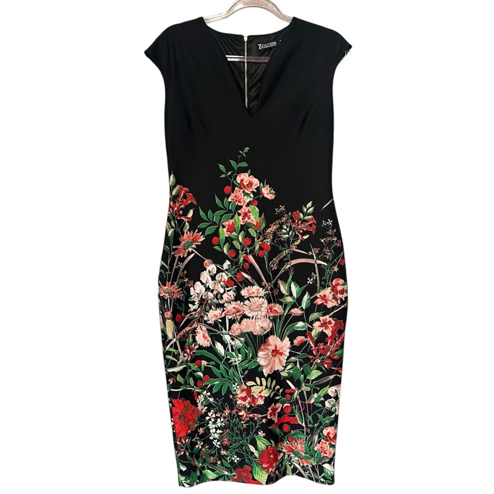 7th avenue Floral bodycon black Dress size‎ M